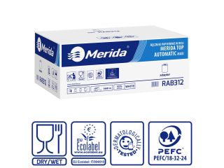 Mechaniczny podajnik ręczników MERIDA ONE biały za 125 zł netto przy zakupie 2 kartonów ręczników MERIDA TOP AUTOMATIC RAB312 (12 x 240 m = 2 800 m, 11 292 listki)